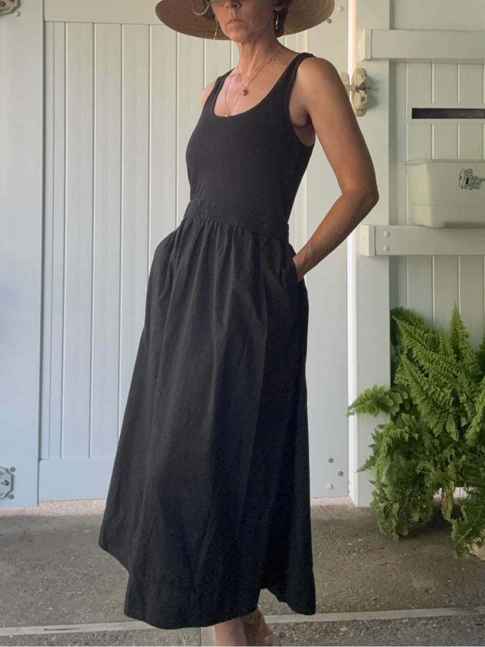 Nation LTD Black Ribbed Tank Combo Midi Dress S Made in Peru Quiet Luxury